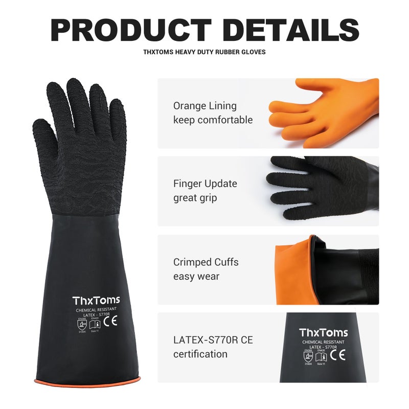 ThxToms Heavy Duty Rubber Gloves  Versatile Latex Chemical Resistant Gloves  Upgraded with Anti-Slip Design  Soft and Thick  18"" 1 Pair - Image 2